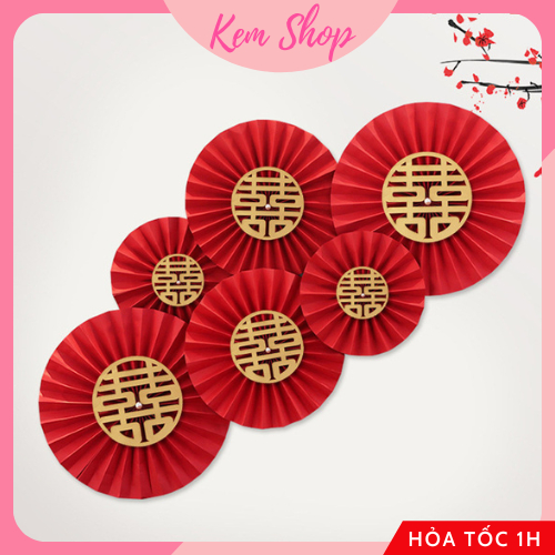 Set 6 chữ hỷ vàng trang trí đám cưới, tráp ăn hỏi, phụ kiện cưới hỏi - Kem Shop K348