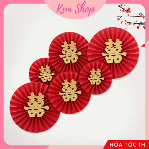 Set 6 chữ hỷ vàng trang trí đám cưới, tráp ăn hỏi, phụ kiện cưới hỏi - Kem Shop K348