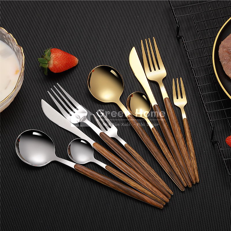 Bộ Dụng Cụ Ăn Uống Gồm Muỗng/ Nĩa/ Dao Bằng INOX 316 Không Gỉ Họa Tiết Vân Gỗ Cao Cấp Sang Trọng
