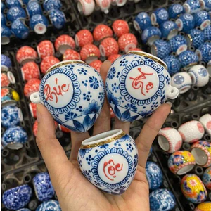 Cóng sứ chim Họa mi , Khướu hàng Bát Tràng mẫu vẽ thủ công , miệng kẻ vàng gắn sẵn tai