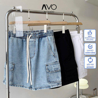 Quần Short ngắn SỌT đùi bò Jean Nam Túi hộp co dãn 4 chiều trơn thời trang Avocado