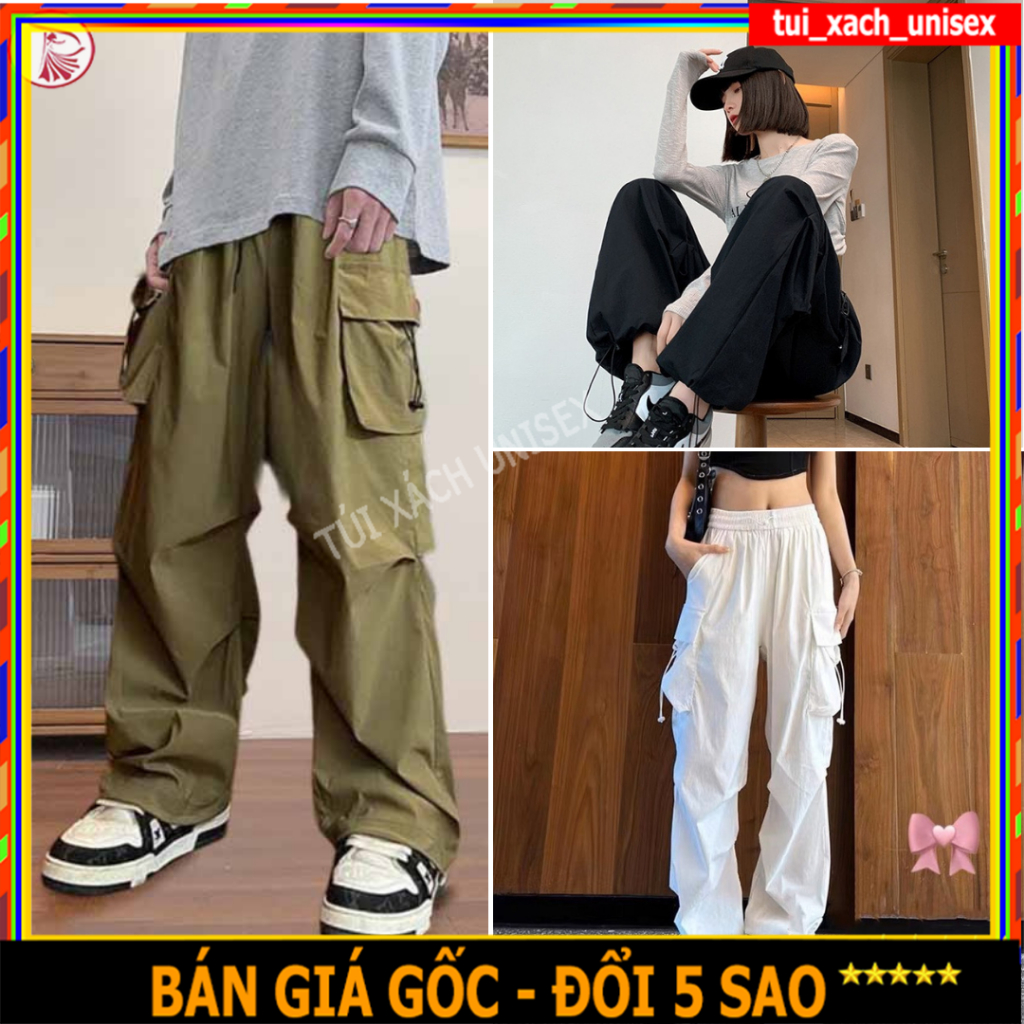 Quần Dài Jogger Unisex Thường Ngày Ống Rộng Túi Hộp Dây Rút Thời Trang Kaki Co Giãn Phong Cách L