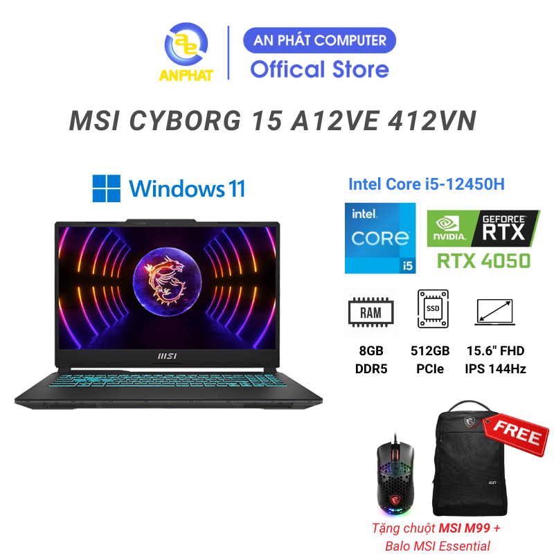 Laptop MSI Cyborg 15 A12VE 412VN (Core i5-12450H & RTX 4050)