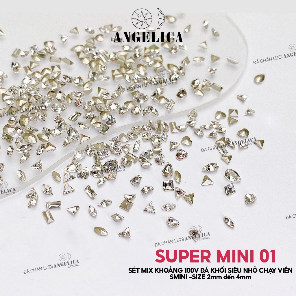 Set khoảng 100 viên đá khối hạt gạo chữ nhật super mini siêu nhỏ chân nhọn nails chân vàng trang trí móng ANGELICA SMINI