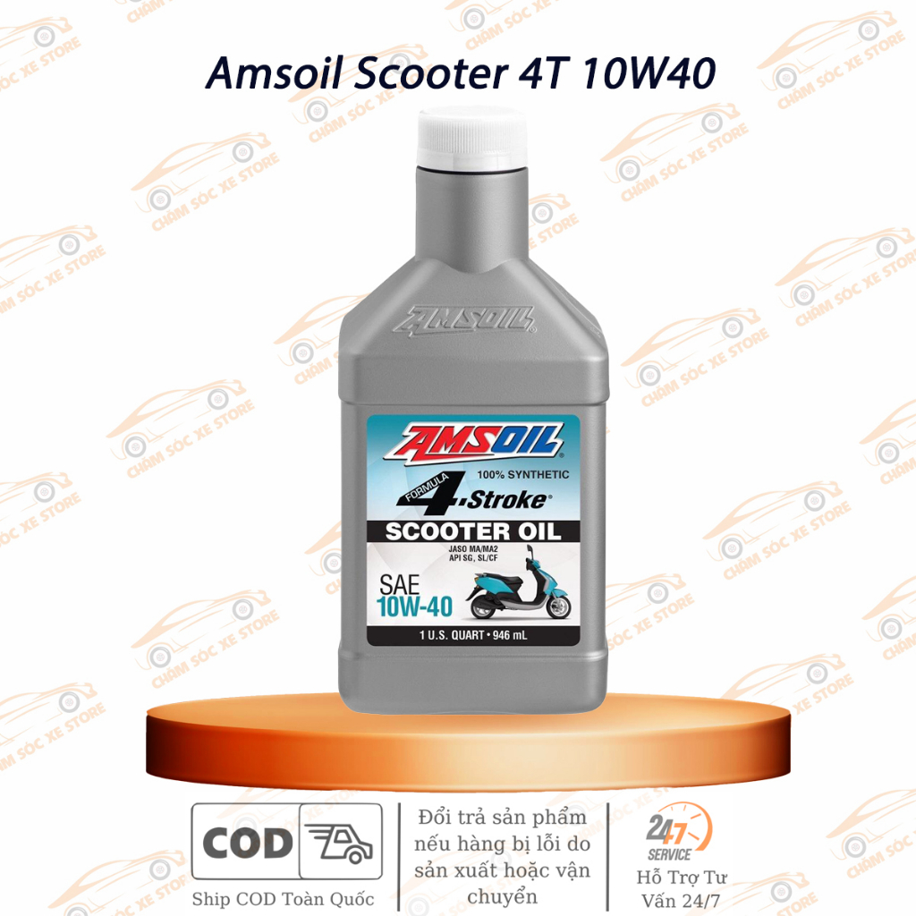 Nhớt Amsoil Scooter 4T 10W40 Cho Xe Tay Ga 946ML Tặng Láp Zeus Và Phễu