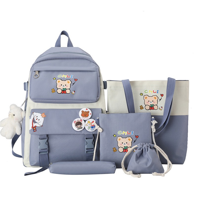 Balo Combo 4 Món Thời Trang nam Nữ Đi Học - Gấu Chibi Cực Xinh