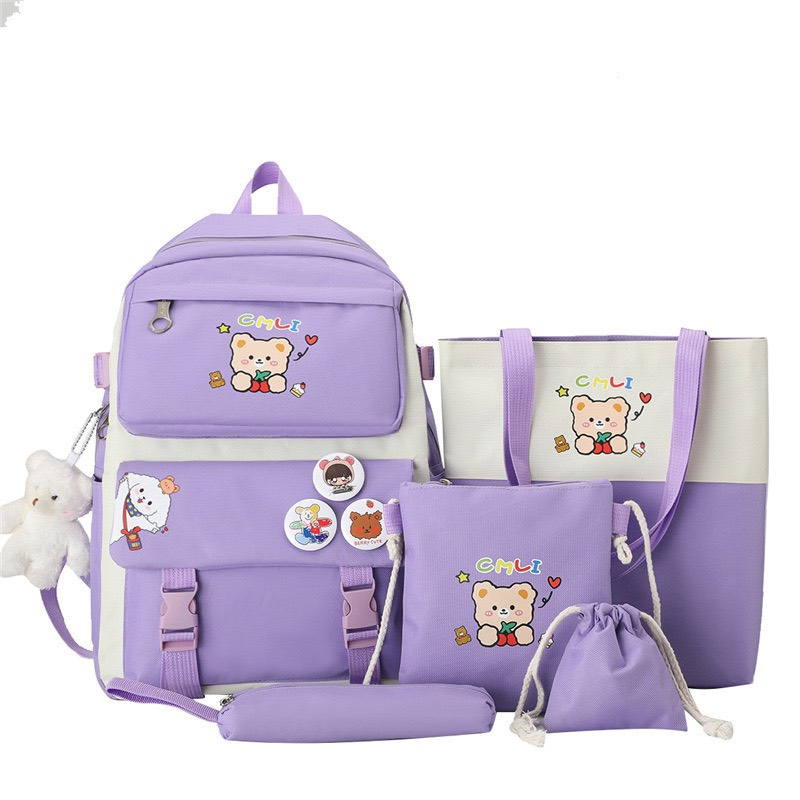 Balo Combo 4 Món Thời Trang nam Nữ Đi Học - Gấu Chibi Cực Xinh