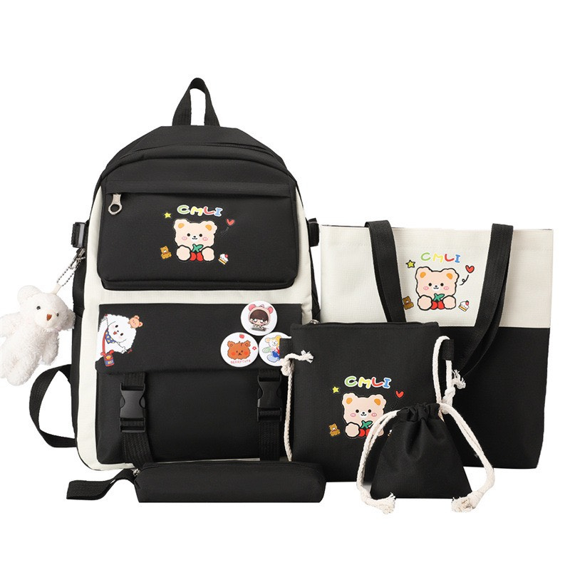 Balo Combo 4 Món Thời Trang nam Nữ Đi Học - Gấu Chibi Cực Xinh