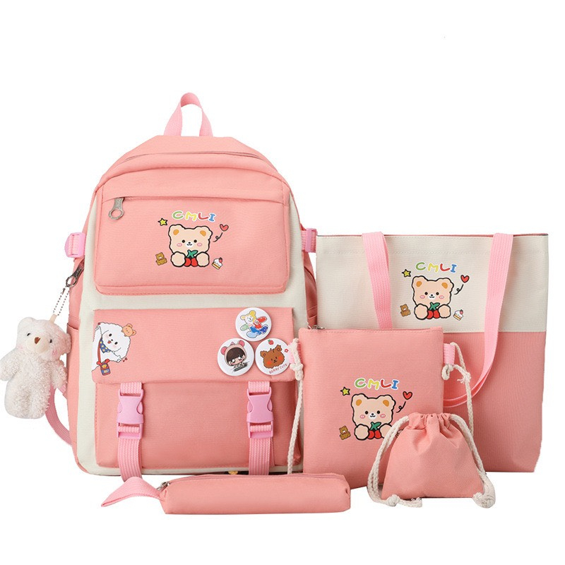 Balo Combo 4 Món Thời Trang nam Nữ Đi Học - Gấu Chibi Cực Xinh
