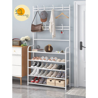 Giá Kệ Để Giày Dép Đa Năng 4 Tầng Thông Minh Có 8 Móc Treo Quần Áo Tiện Ích, Giá Để Đồ Đa Năng Cao Cấp 88405