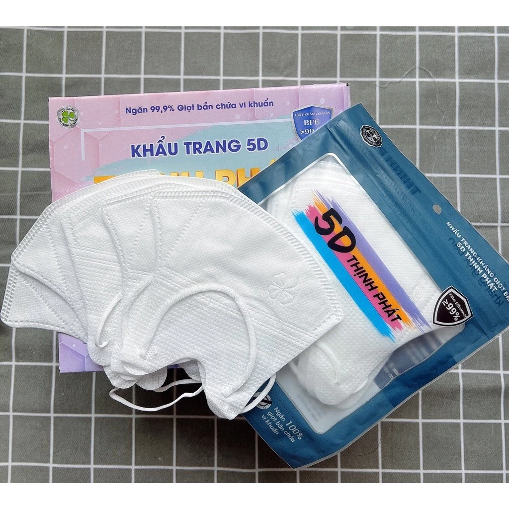 Thùng 100 chiếc khẩu trang 5D  THỊNH PHÁT  kháng khuẩn tốt , khẩu trang màu trắng dành cho ngư