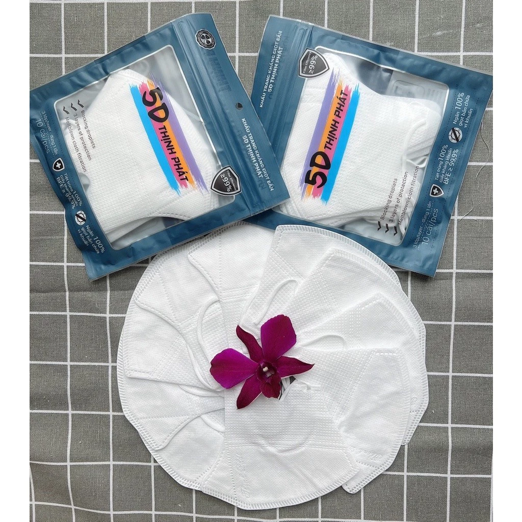 Thùng 100 chiếc khẩu trang 5D  THỊNH PHÁT  kháng khuẩn tốt , khẩu trang màu trắng dành cho ngư