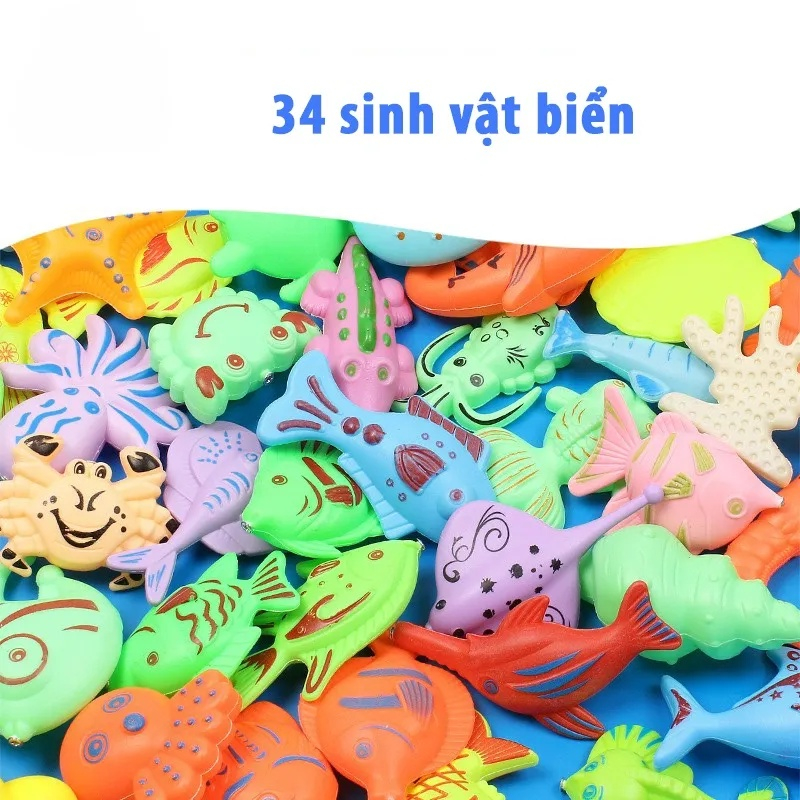 Bộ Đồ Chơi Phao Câu Cá Cho Bé Đồ Chơi Câu Cá Có Gắn Nam Châm Gồm 34 Con Cá 2 Cần Câu Bể Phao 2 Tầng PUKAPI