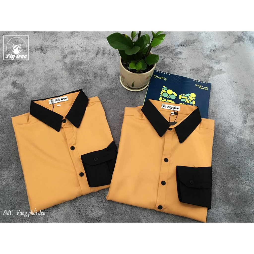 Áo Sơ Mi Đôi Fig Tree Màu Vàng Phối Màu Đen Trendy (hàng thiết kế)