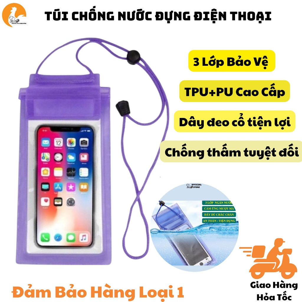 Túi Đựng Điện Thoại Chống Nước Hello Store, Đi Biển-Đi Mưa Tiện Lợi Có 3 Khoá Cài Và 1 Nút Dán Rất Chắc Chắn