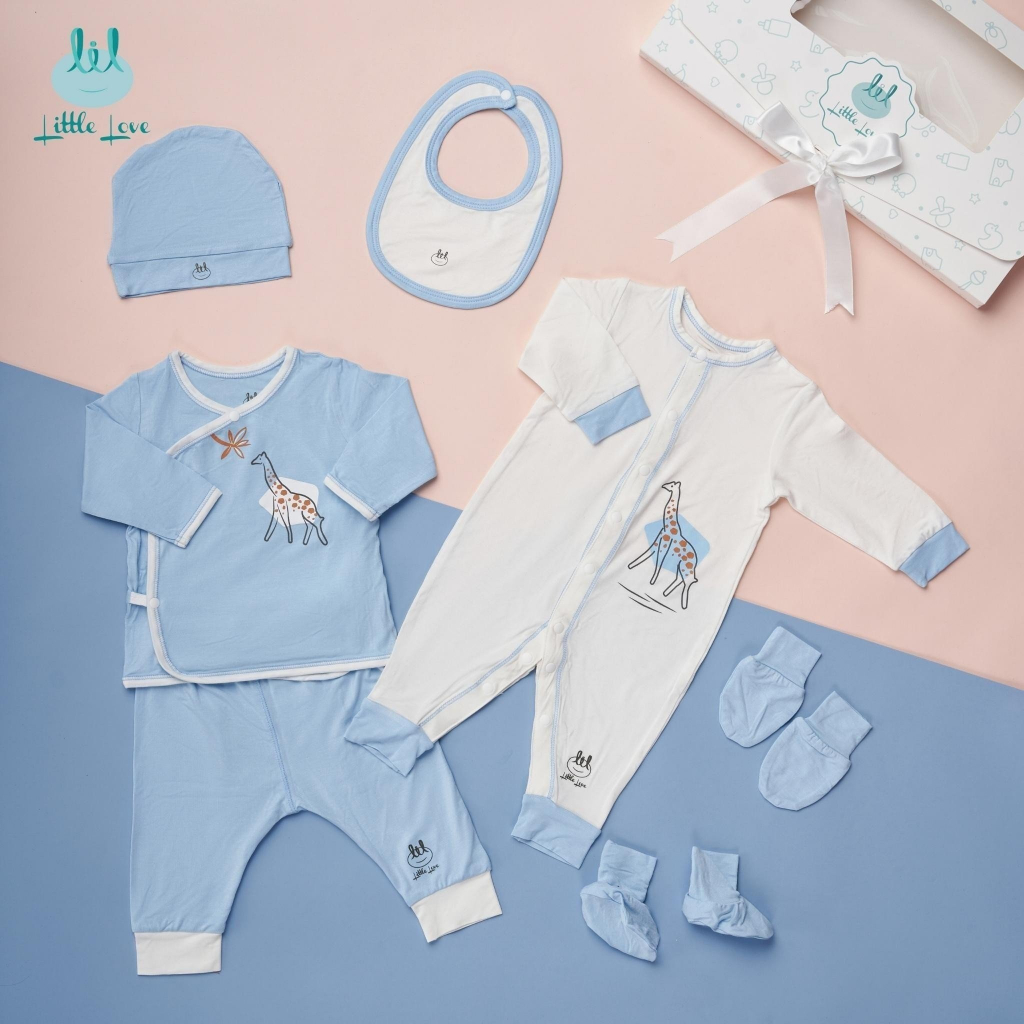 SET sơ sinh LIttle Love Quà tặng cho bé hãng LIL việt nam bộ quần áo  body yếm mũ đôi bao tay đôi bao chân