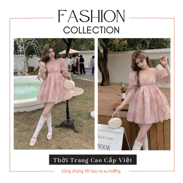 Đầm Babydoll Hoa , Đầm Tơ Hoa Xòe Bồng Tiểu Thư TH80