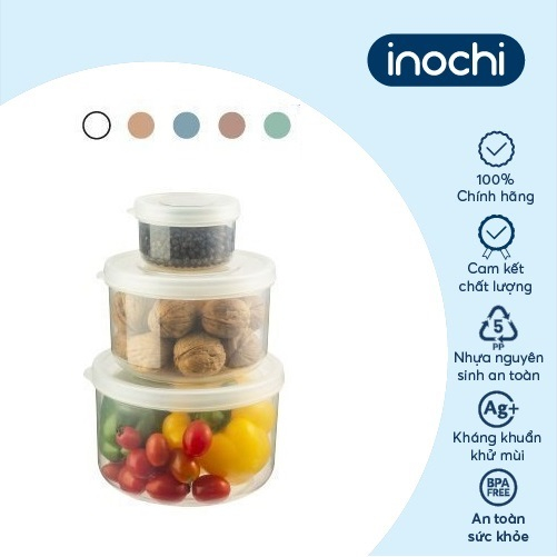 Bộ 3 hộp thực phẩm tròn Inochi - Hokkaido Bộ (500/1000/2000ml, 750/1500/2500ml Nhiều màu) - tiện lợi