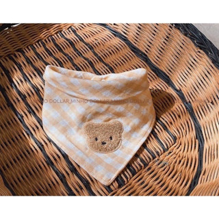 Yếm xô muslin gắn gấu, thỏ lông xù đáng yêu 2 nấc cài, cúc nhựa trắng