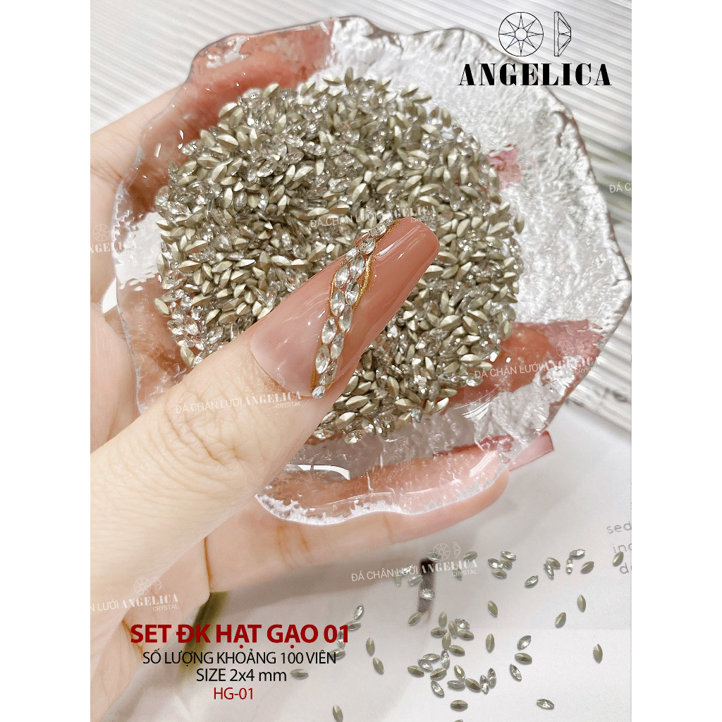 Set khoảng 100 viên đá khối hạt gạo chữ nhật super mini siêu nhỏ chân nhọn nails chân vàng trang trí móng ANGELICA SMINI