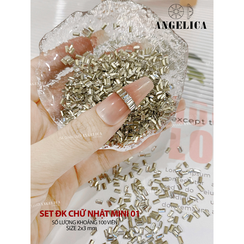 Set khoảng 100 viên đá khối hạt gạo chữ nhật super mini siêu nhỏ chân nhọn nails chân vàng trang trí móng ANGELICA SMINI