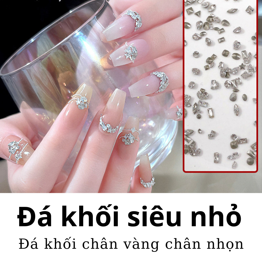 Set khoảng 100 viên đá khối hạt gạo chữ nhật super mini siêu nhỏ chân nhọn nails chân vàng trang trí móng ANGELICA SMINI