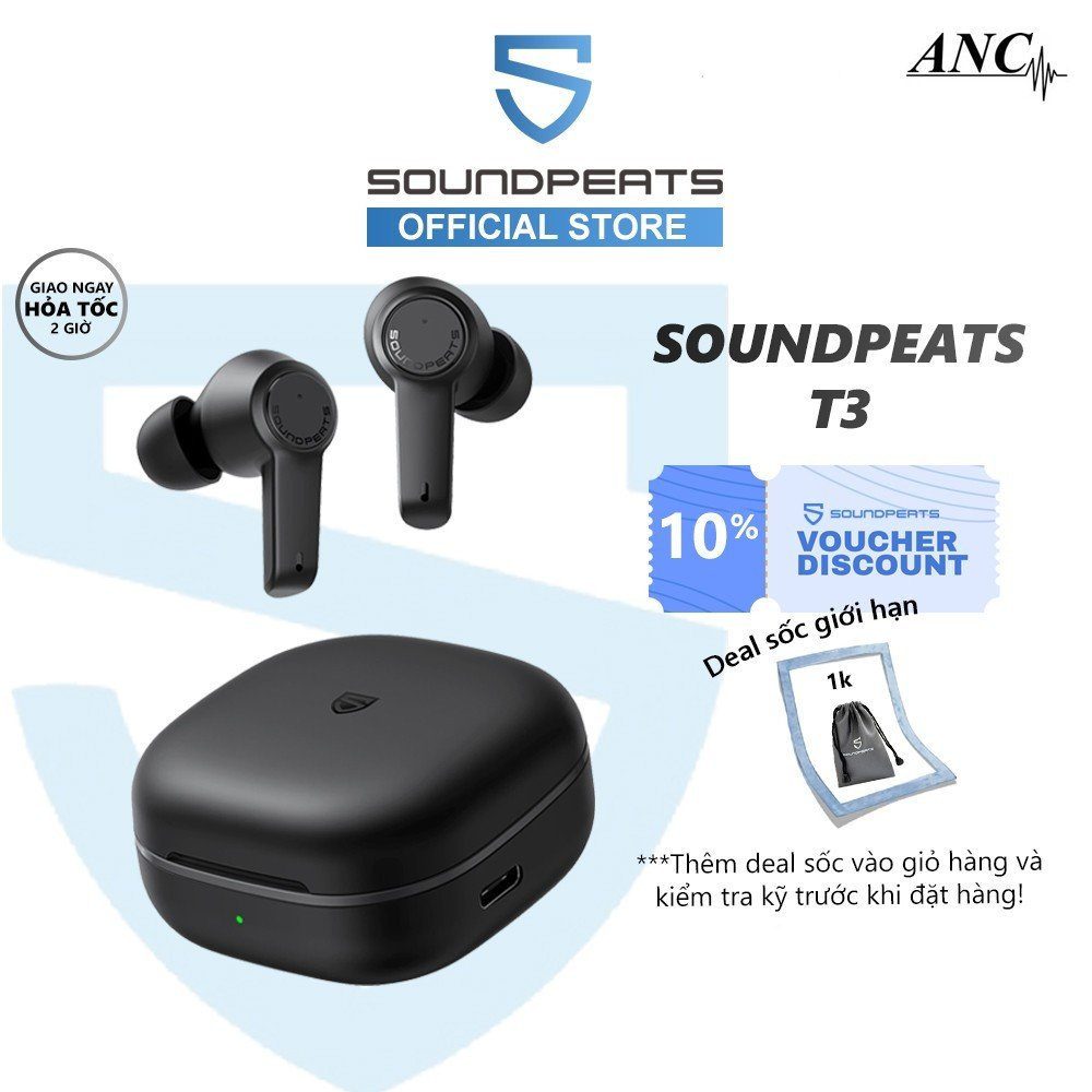 Tai nghe True Wireless SoundPEATS T3 Chống Ồn, Xuyên Âm Bluetooth 5.2