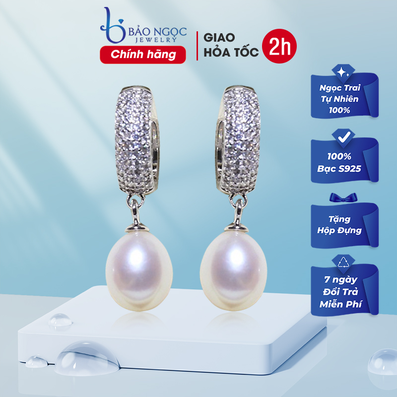 Bông tai bạc S925 dáng tròn đính hạt ngọc trai nuôi thiên nhiên thiết kế thanh lịch cho nữ - B2541 - Bảo ngọc jewlery
