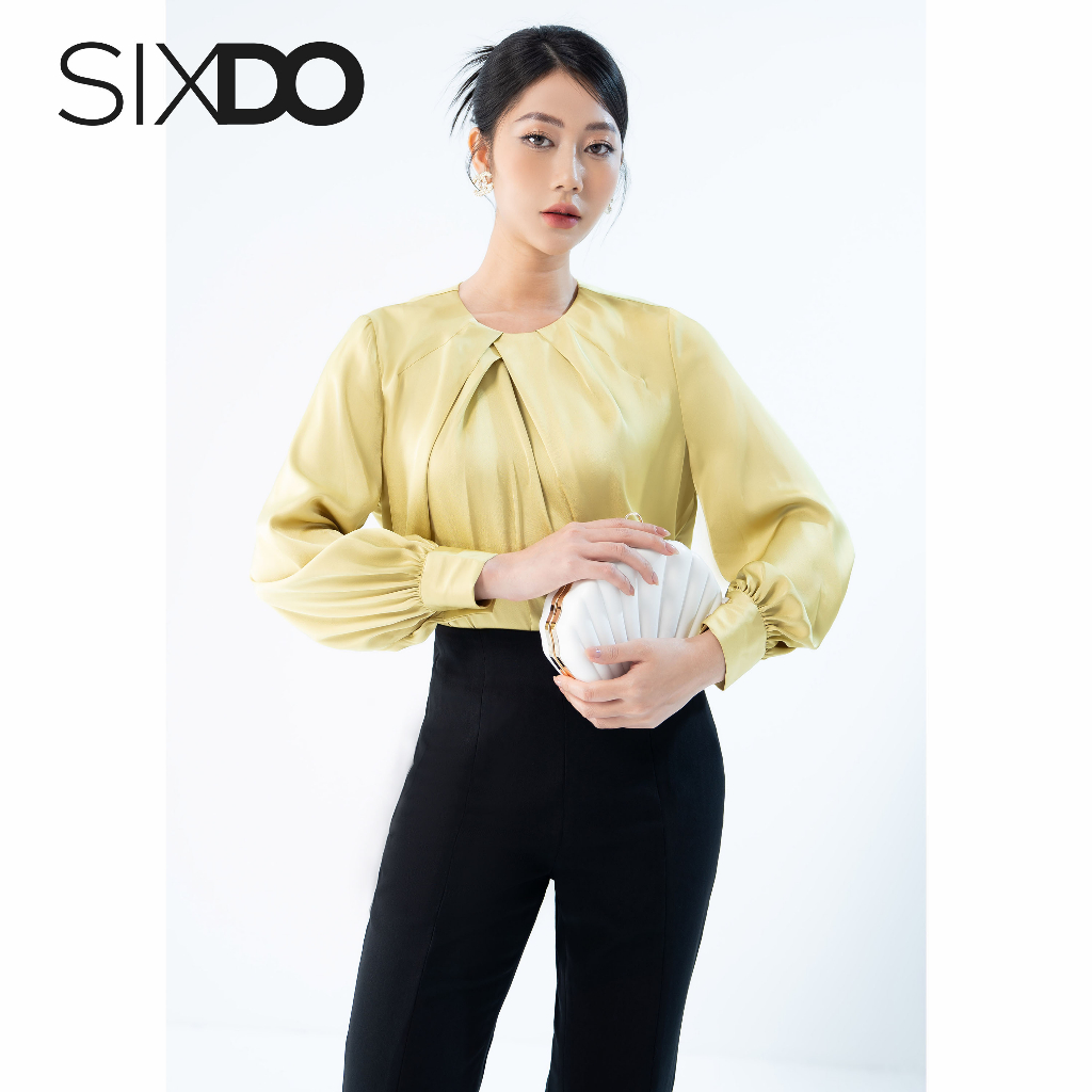 Áo kiểu nữ cổ xếp ly cách điệu thời trang SIXDO Lime Gathered Neckline Silk Top