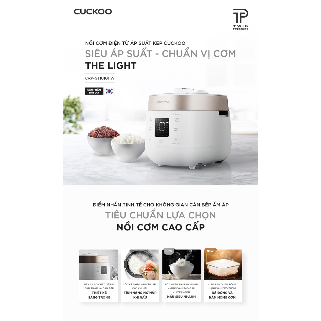 Ảnh Nồi cơm điện tử áp suất kép Cuckoo 1.8L CRP-ST1010FW - Lòng nồi phủ men Xwall độc quyền 2