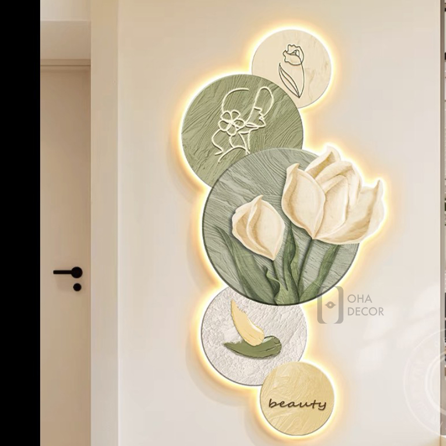 Tranh LED 3D Hoa Tulip Trang Trí Phòng Khách Quán Tiệm Shop Xưởng Giá Rẻ