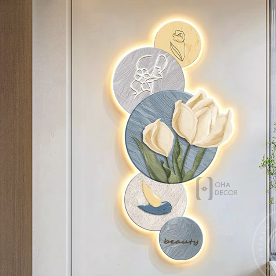 Tranh LED 3D Hoa Tulip Trang Trí Phòng Khách Quán Tiệm Shop Xưởng Giá Rẻ