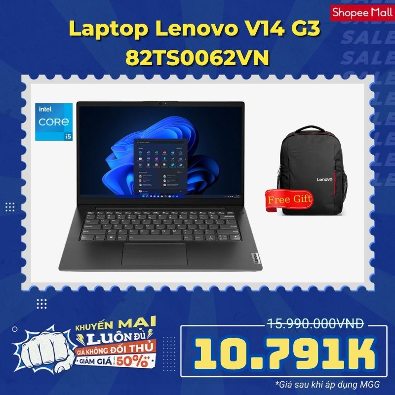 [Mã ELCL10 giảm 10% đơn 9TR] Laptop Lenovo V14 G3 IAP 82TS0062VN (Core i5-1235U | 14 inch FHD)