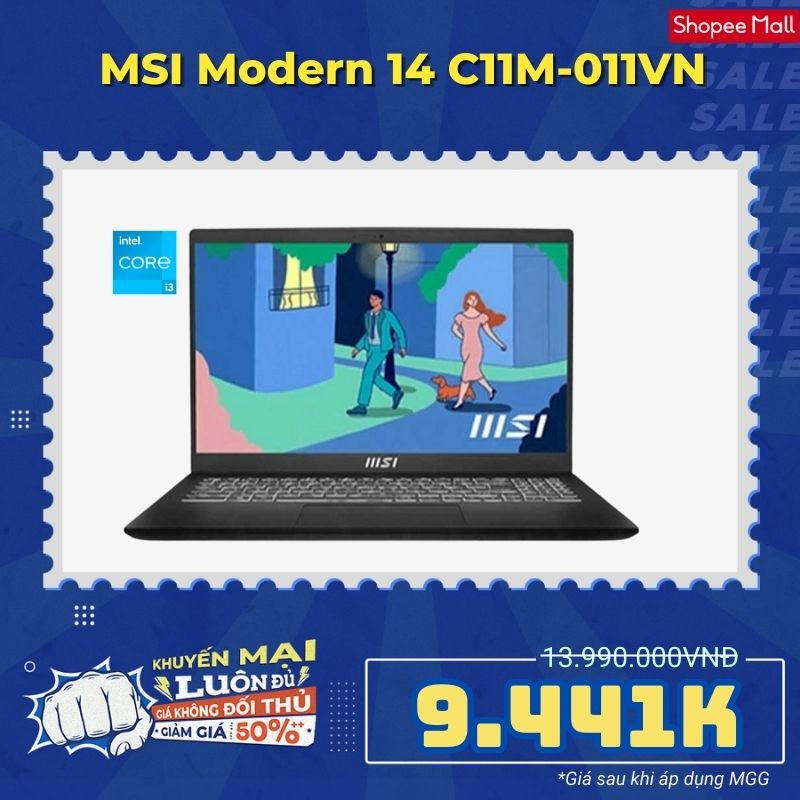 [Mã ELCL10 giảm 10% đơn 9TR] Laptop MSI Modern 14 C11M-011VN (Core i3-1115G4)