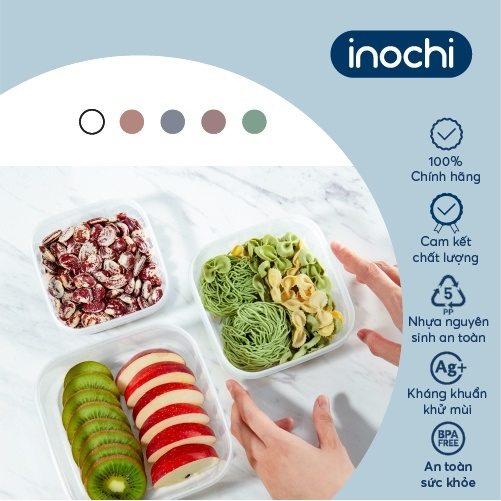 Bộ 3 hộp thực phẩm VUÔNG Inochi Hokkaido (500/1000/2000ml & 750/1500/2500ml), nhựa nguyên sinh an toàn, tiện dụng