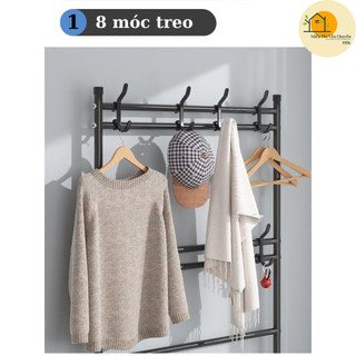 Giá Kệ Để Giày Dép Đa Năng 4 Tầng Thông Minh Có 8 Móc Treo Quần Áo Tiện Ích, Giá Để Đồ Đa Năng Cao Cấp 88405