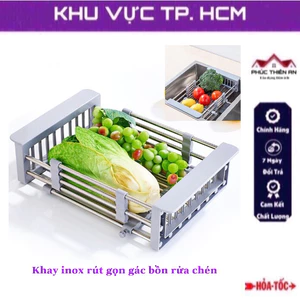 Khay inox rút gọn gác bồn rửa chén, bát - đựng đồ đa năng, tiện dụng
