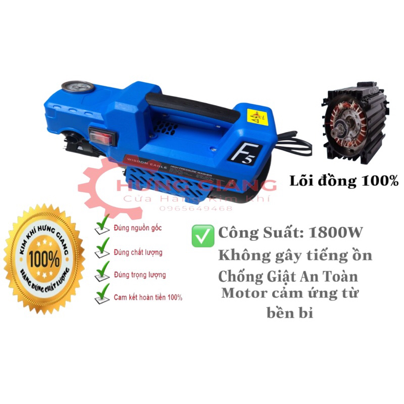 [BH 24 Tháng] Máy Rửa Xe Cao Áp F5 1800W - LÕI ĐỒNG 100%