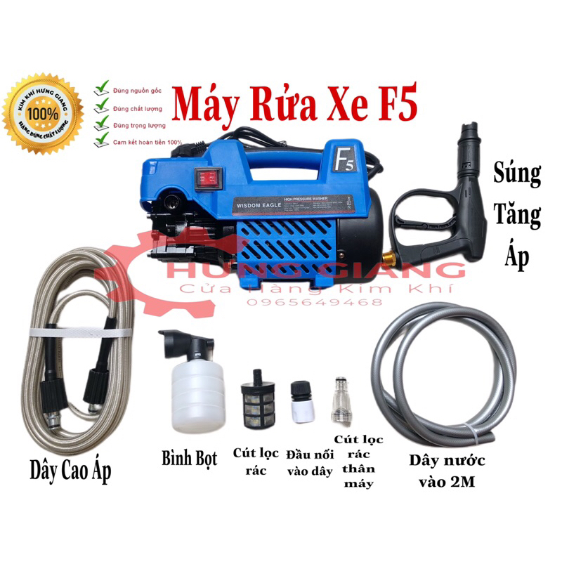 [BH 24 Tháng] Máy Rửa Xe Cao Áp F5 1800W - LÕI ĐỒNG 100%