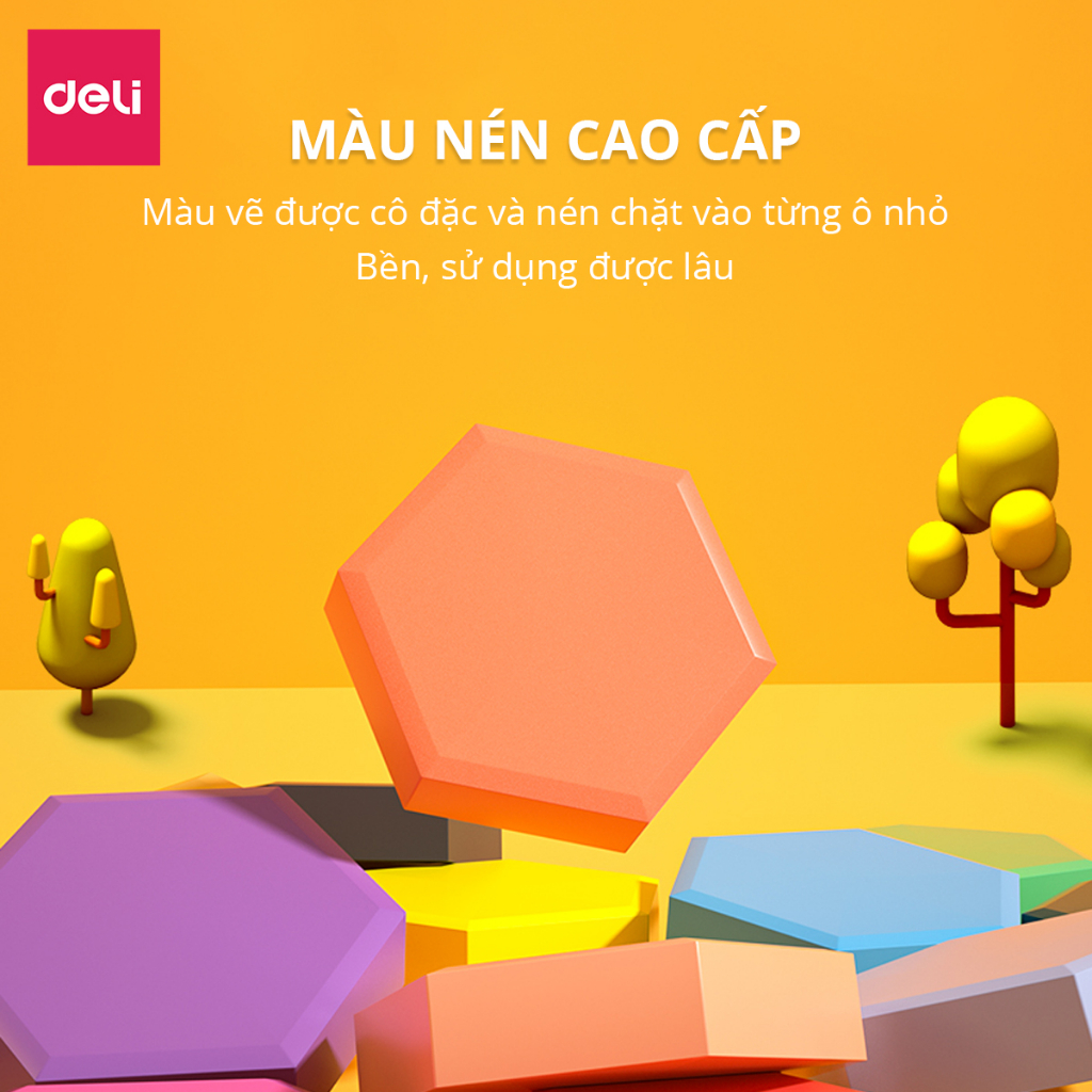 [Hộp Thiếc] Bộ Màu Nước Dạng Nén Tặng 8 Dụng Cụ Deli - 24/36/48 Màu Sắc Tươi Sáng Solid Water Color Tô Màu, Vẽ Tranh
