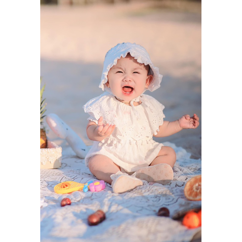 m1 [NGÔ KHOAI MỲ] Set body chip kèm mũ xinh cho bé gái 2 màu hồng/ trắng