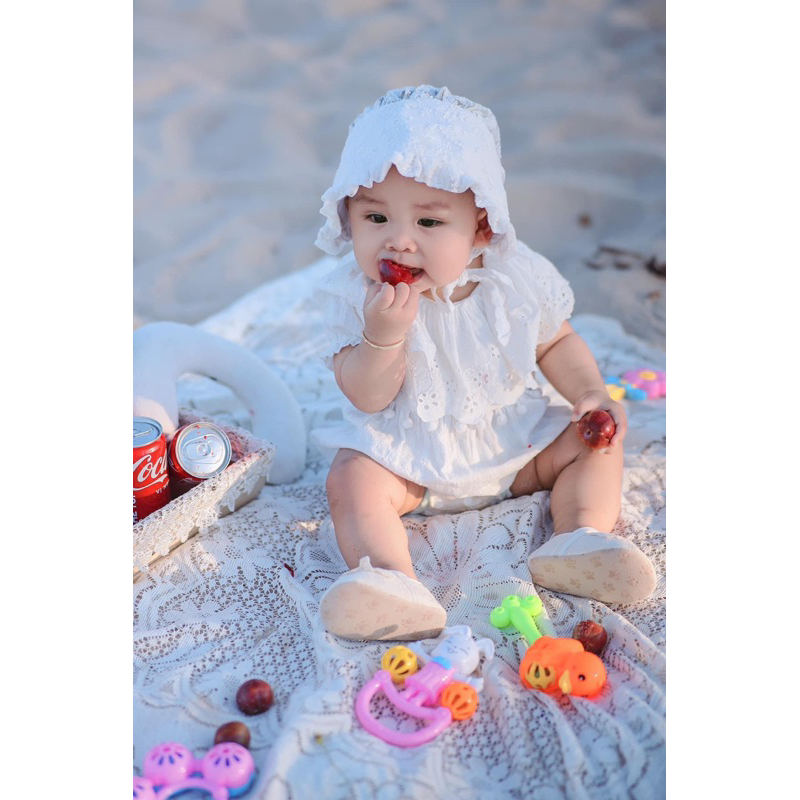 m1 [NGÔ KHOAI MỲ] Set body chip kèm mũ xinh cho bé gái 2 màu hồng/ trắng