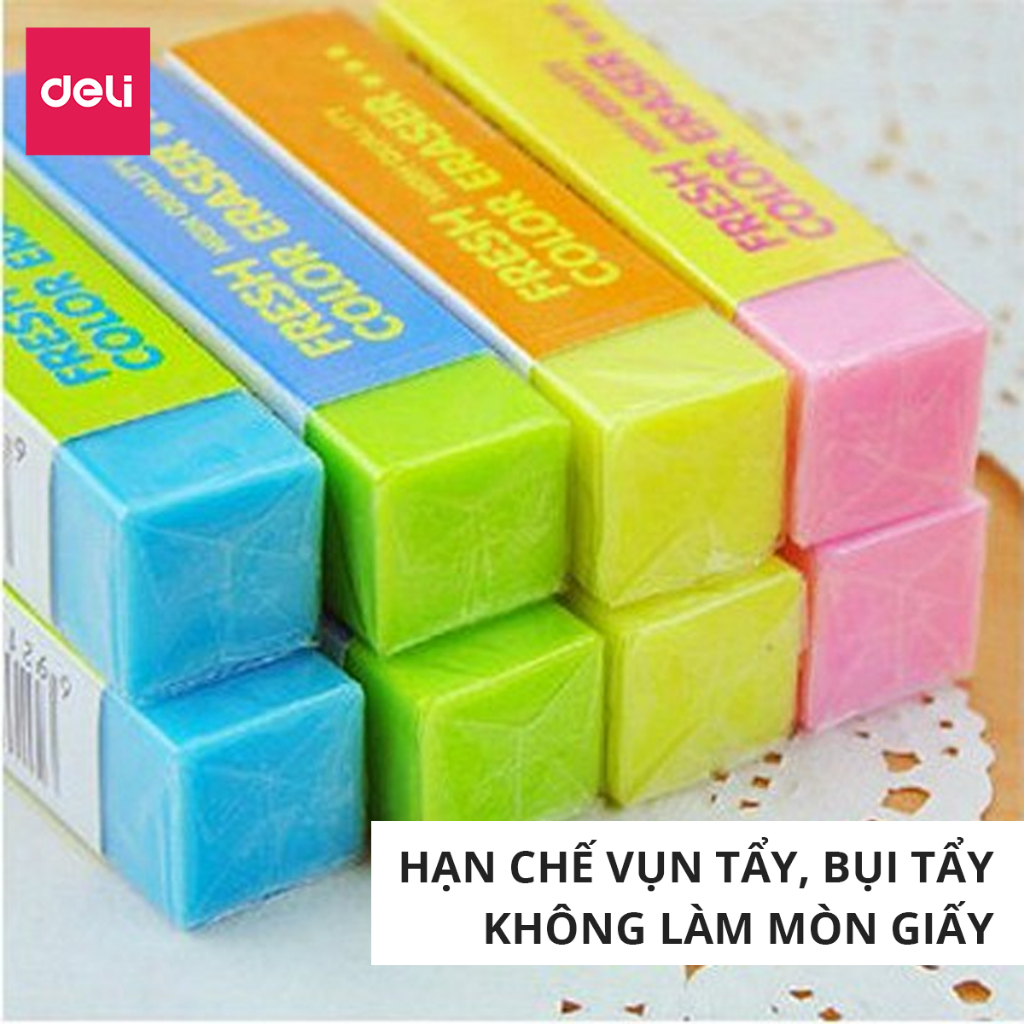 Gôm Tẩy Chì 2B Deli - Nhiều Màu - Tẩy sạch, ít vụn, không mòn giấy - An toàn, phù hợp học sinh, trẻ em, văn phòng