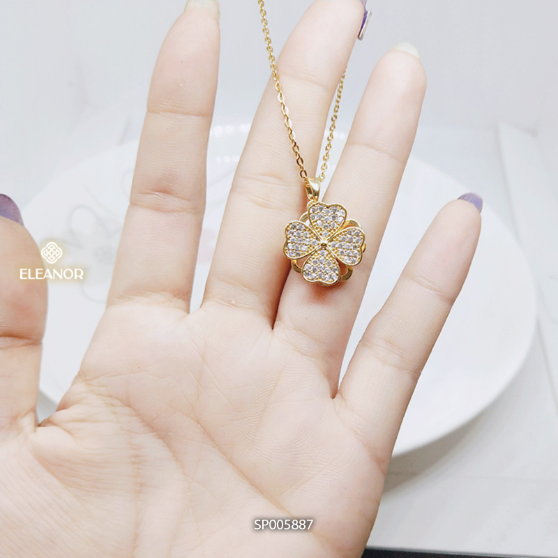 Dây chuyền nữ titan Eleanor Accessories mặt xoay cỏ 4 lá vòng cổ đính đá phụ kiện trang sức 5887