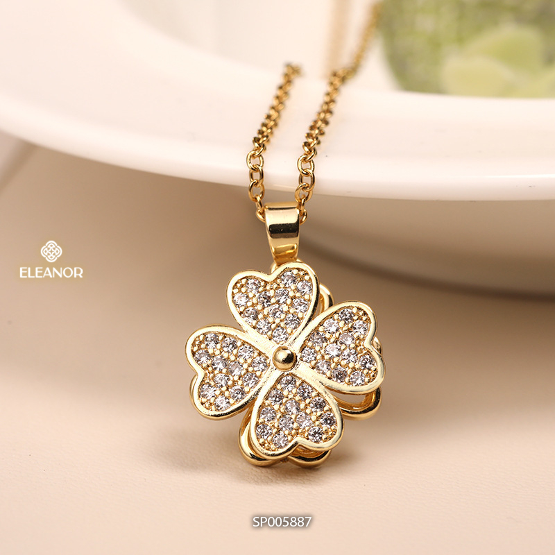 Dây chuyền nữ titan Eleanor Accessories mặt xoay cỏ 4 lá vòng cổ đính đá phụ kiện trang sức 5887
