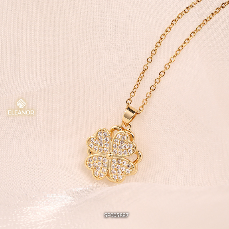 Dây chuyền nữ titan Eleanor Accessories mặt xoay cỏ 4 lá vòng cổ đính đá phụ kiện trang sức 5887
