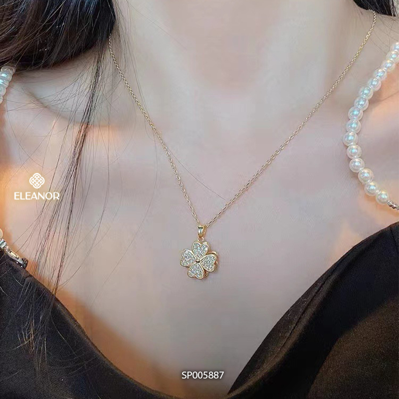 Dây chuyền nữ titan Eleanor Accessories mặt xoay cỏ 4 lá vòng cổ đính đá phụ kiện trang sức 5887