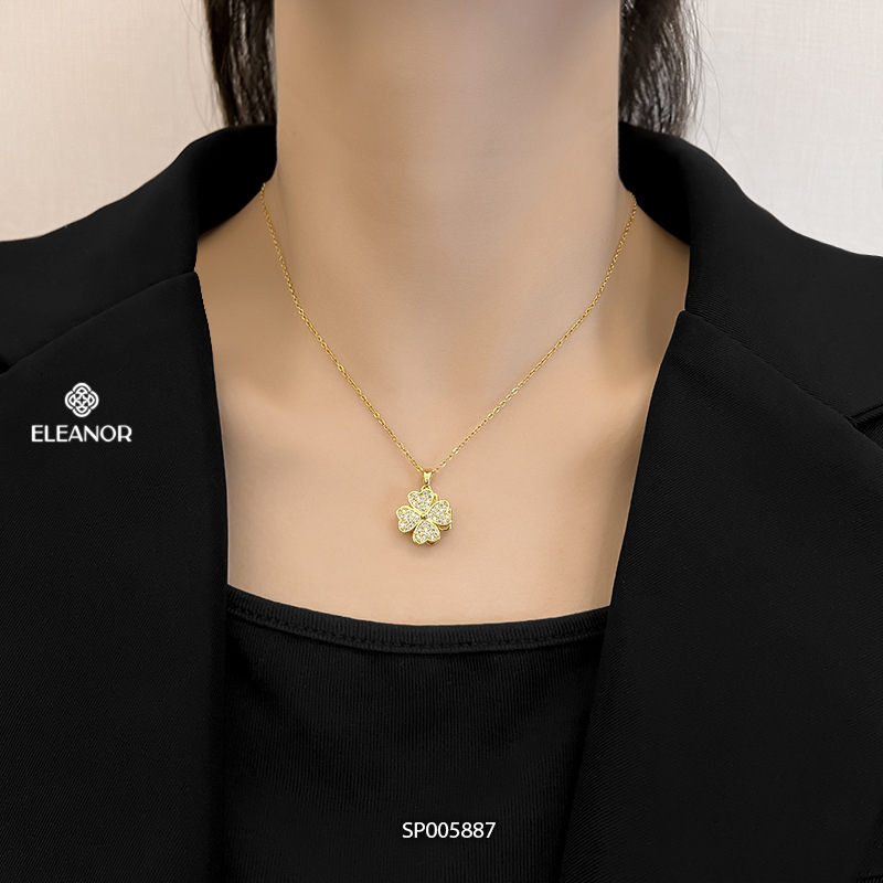 Dây chuyền nữ titan Eleanor Accessories mặt xoay cỏ 4 lá vòng cổ đính đá phụ kiện trang sức 5887
