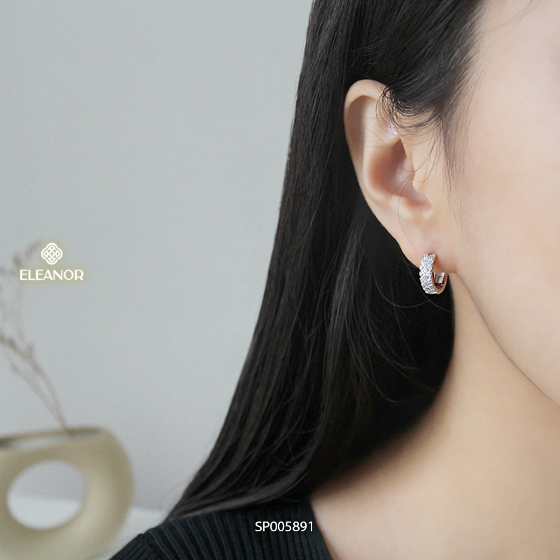 Bông tai nữ chuôi bạc 925 Eleanor Accessories dáng tròn khuyên tai đính đá phụ kiện trang sức 5734