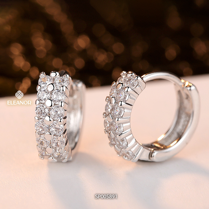 Bông tai nữ chuôi bạc 925 Eleanor Accessories dáng tròn khuyên tai đính đá phụ kiện trang sức 5734